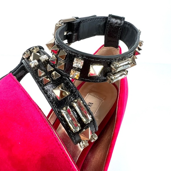 VALENTINO GARAVANI Studded Velvet Crystal Embellished Ankle Strap Pumps EU 35 - Picture 11 of 15
